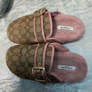 Coach Tan and Pink Monogram Slip-Ons